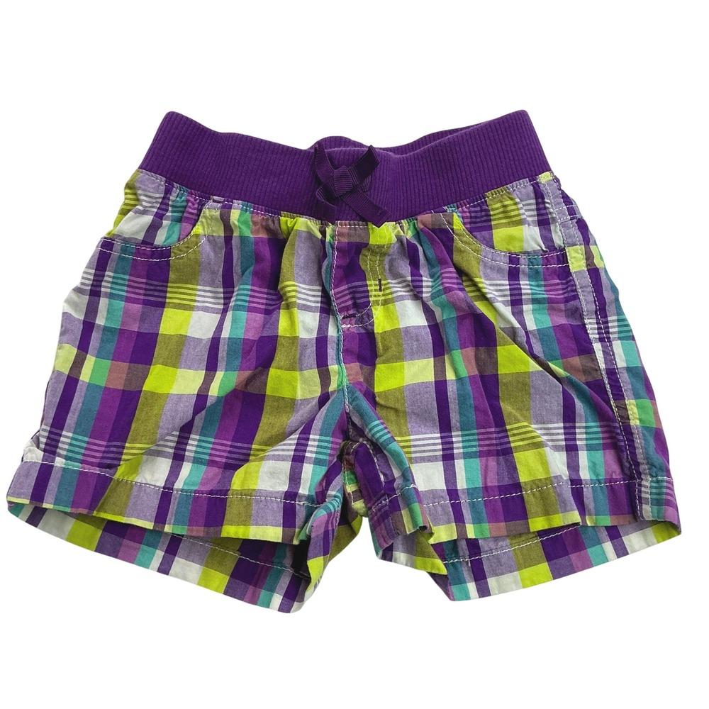 Jumping Beans Purple Plaid Shorts Kids Size 6 Elastic Waist Cotton Play Shorts